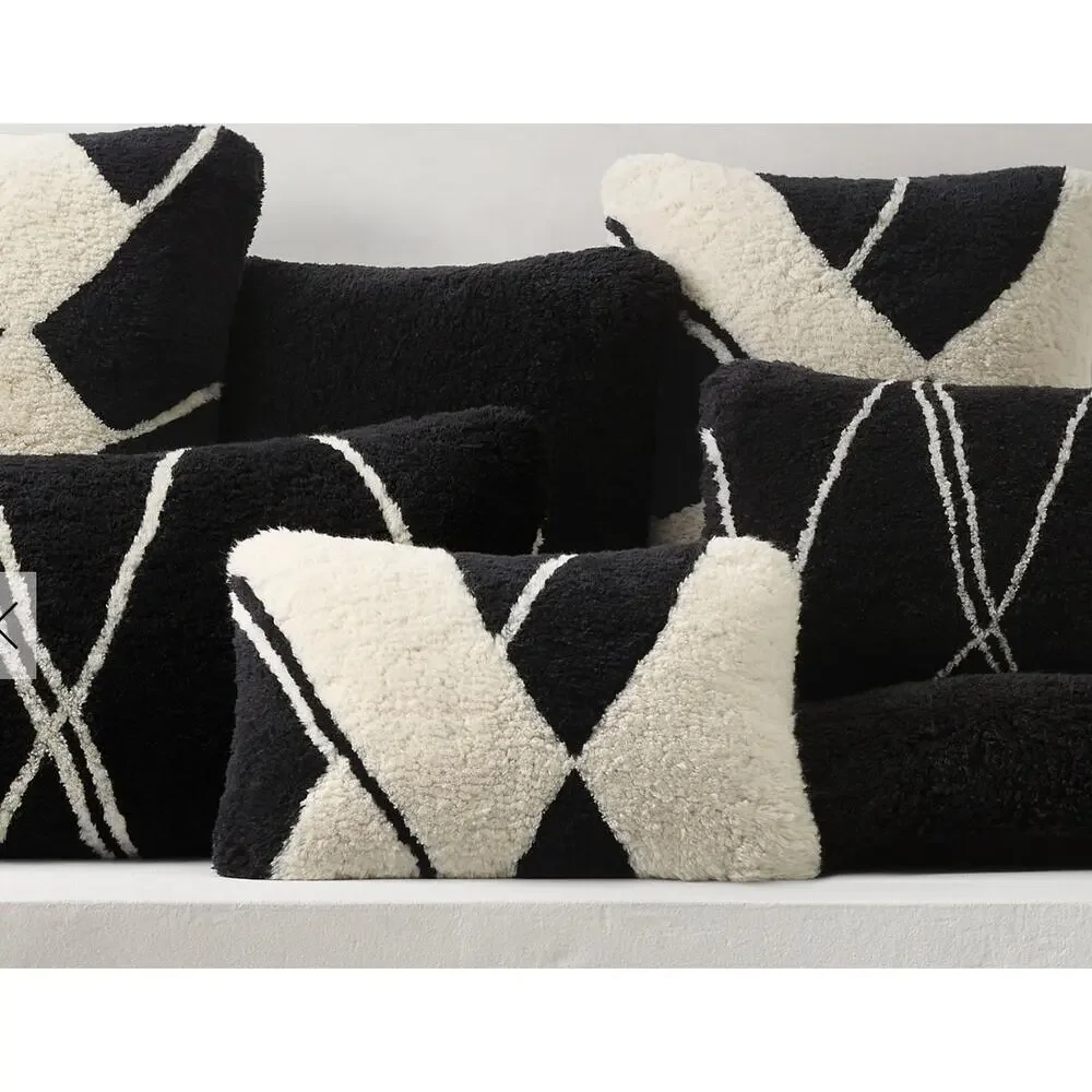 New Restoration Hardware Moroccan Abstract Sketch Wool Lines Lumbar Pillow Cover